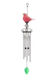 44" Solar Blown Glass Cardinal Bird Wind Chime LED Garden Decor 72149