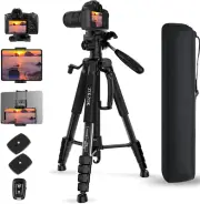 75" Camera Tripod for Cell Phone, Travel Tripod for Camera with Wireless Remote
