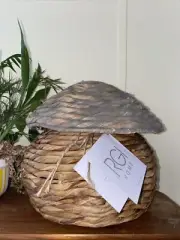 Handcrafted Rattan Mushroom Storage Basket with Lid, Decorative Wicker Organizer