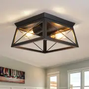 Farmhouse Flush Mount Ceiling Light Black Ceiling Light Fixtures 2-Light Indu...