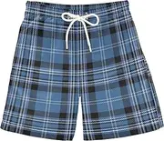 [Caihoyu] Blue Black Tartan Plaid Scottish Children's Swim Board Shorts Boys for Boys Adorable Boys' Swim Trunks for Beach Playtime 8T