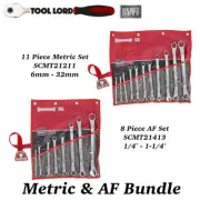 Sidchrome 11 Piece Metric & 8 Pce Imperial Double Ended Offset Ring Spanner Set