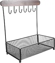 HYTROVE Tabletop Key Organizer with Tray: Jewelry Organizer Shelf for Entryway - Mesh Storage Shelf with Hangers for Jewelry and Keys