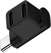 NFHK 10Gbps USB3.0 Type C Male to Dual Female Power Data Splitter Adapter Up Angled Compatible with Steam Deck Laptop