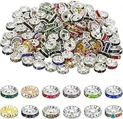 uxcell 8mm Rondelle Spacer Bead, 200 Pcs Crystal Rhinestone Loose Bead Spacers for Jewelry Making, DIY Bracelets, Necklace, Multicolored