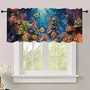 DOTOOMA 54x18 Inches Ocean Animal Window Treatment Valance Underwater World Coral Fish Kitchen Blackout Drapes Bathroom Bedroom Living Room Polyester Fabric Curtains Decorations Supplies