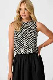 Leona Top Sleeveless in Black and Cream Geometric Print 8