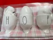 Rae Dunn Bunny Figurines HOP ❤️ Easter Egg Cups Ceramic Set Of 3 NEW