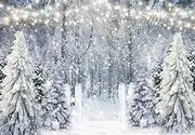LIVUCEE 7x5ft Polyester Fabric Winter White Snowy Forest Backdrop for Photography Christmas Glitter Wonderland Nature Xmas Trees Pine Forest Holiday Party Decor Kids Family Photo Studio Prop
