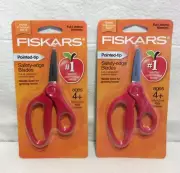 (2) Red 5" FISKARS Kids SCISSORS Ages 4+ Pointed-Tip Safety-Edge Blades ~ NEW