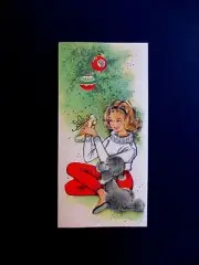 Vintage Unused Xmas Greeting Card Mid Century Pretty Lady with her Black Poodle