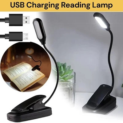 LED Book Reading Light Lamp USB Rechargeable Flexible Clip-On Bed Desk Table AU