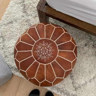 Ottoman Moroccan Footstool Pouffe Brown Unstuffed Handcrafted Top Quality