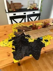 Calf Skin Table Runner, Yellow Acid Washed, Distressed, Black & White - 40x30"