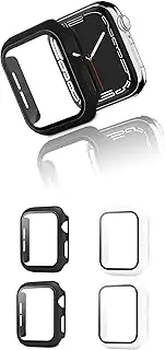 4 Pack Compatible for Apple Watch 44mm Case with Tempered Glass, iWatch SE/6/5/4 Screen Protector, 2 Black & 2 Clear Full Coverage Shields