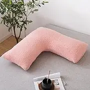 LSC Pregnancy V Pillow Teddy Fleece V Shaped Pillow with Pillowcase Nursing, Maternity and Orthopaedic Support Pillows Soft Warm Fleece Hollowfiber Filling for Head, Neck and Back (Pink)