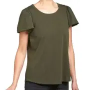 PHILOSOPHY Ladies Flutter Sleeve Top In Olive Heather, S