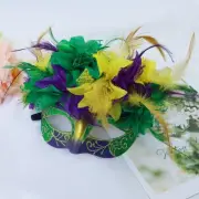 Half Face Masquerade Painted Mask Feather Flower Mask Costume Cosplay Props