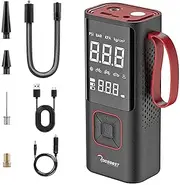 Tyre Inflator, 6000mAh Cordless Air Compressor, 150PSI Pressure Digital Gauge, Car/Bike/Ball/Air Pump, USB Type-C Charger, Emergency Light. RB-TL80 Cordless Tyre Inflator & Power Bank