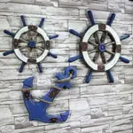 地中海船錨舵手美式復古實木船舵方向盤酒吧櫥窗掛件墻壁飾裝飾品