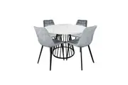 HomeStar 5Pc Dining Set Matilda Round Dining Table 110cm Marble Look & 4 Lainey Fabric Velvet Dining Chair Grey