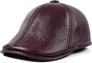 [CVMRBY] Winter Hats,Men Cowhide Beret Cap PU Leather Newsboy Cap Golf Hat Keep Warm Winter