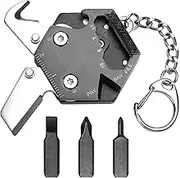 Multitool Card Key Chain - Hexagonal Kit with Micro Screw Driver Set, Allen Wrench, Rope Cutter, Knife, Ruler,Bottle Opener, Mini Folding EDC Tools for Outdoor Survival Camping Hiking Simple Repair