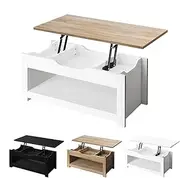 ALFORDSON Lift Top Coffee Table with Hidden Compartment and Open Shelf, Rising Tabletop Dining Table for Living Room Office Reception, Convertible Center Table, Black