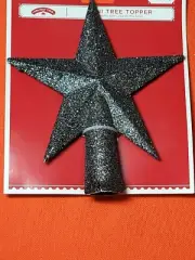 Holiday Time Mini Christmas Tree Topper Silver Metallic Glitter Star Decoration