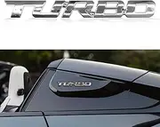2PCS Turbo Car Emblem, Premium Metal Turbo Badge, 3D Turbo Metal Fender Logo Badge Sticker, Car Accessories Car Emblem Decal for All Cars, Truck, SUV（Silver）