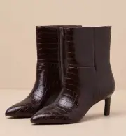 Dolce Vita Gradie Chocolate Croc-Embossed Pointed-Toe Ankle Boots 7.5