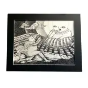 Original Pen Ink Drawing by Poxodd Bird Dreams Zine Illustration Rooster Sunrise