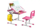 Giantex Kids Desk and Chair Set Height Adjustable Kids Study Table Set w/LED Light & Tilted Tabletop Children Desk Pink