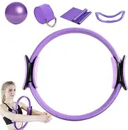 Pilates Ring, 5 Non-Slip Pilates Set with Pilates Ball, Highly Elastic Resistance Bands, Stretching Aid Belt, Yo-ga Ring, Magic Pilates cir-cle for Exercise at Home