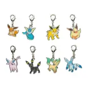 Pokemon Center National Zukan Metal Charm 8pc Set 0.9" Eevee Espeon Umbreon Go