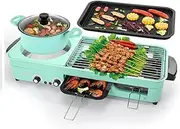 Electric Hot Pot with Grill, 3 in 1 Multifunctional Electric Barbecue with Non-Stick Grill Plate, 2200W BBQ Grill Indoor, 2.5L Electric Cooking Pot, Separate Temperature Control