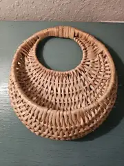 Vintage Wicker Natural Grass Hanging Pocket Basket W/Original Hangtag-New &...
