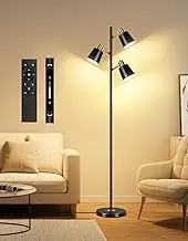 OUTON LED Tree Floor Lamp, Modern Dimmable Standing Lamp with Remote & Touch Control, 4 Color Temperatures, 3 Rotatable Industrial Floor Lamps for Living Room Bedroom Office, Black