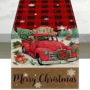 Black Red Buffalo Plaid Red Truck Gift Box Merry Christmas Table Runner,