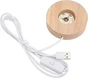 LED Light Wooden Base, Round Lighted Table Lamp Centerpieces for Crystal Glass Resin Art, USB LED Light Display Stand Convenient and Practical (White Light Base)
