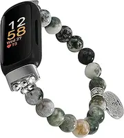 Wongeto Compatible with Fitbit inspire 3 Band Natural Gemstone Beaded Handmade Elastic Stretch Bracelet Tree of Life for fitbit insprie 3 Women