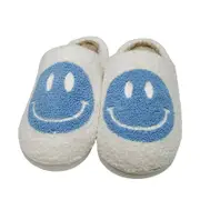 Nevenka Womens Retro Smiley Face Soft Plush Slippers Comfy Slip-on Shoes-SmileyBlue
