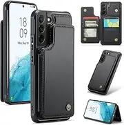 [ELEPIK] for Galaxy S21 fe Case with Card Holder, Kickstand [5 Card/Cash Holder] [for Women & Men] [Durable PU Leather] Magnetic Wallet Phone Cover for Samsung Galaxy S21 fe, Fashion Black