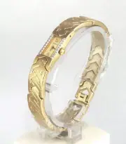 YEMA Paris YM900 Wom's 3-3/4 Ligne Quartz 1/2 Bangle Watch Cub Zir *New Vintage