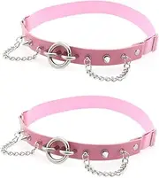 [alisikee] 2PCs Pink Studded Rivet O-ring Leg Garter, Adjustable Punk Thigh Garters Belt with Chains for Women Parties, Pink, One Size