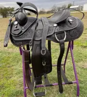 WESTERN Argentinian leather horse saddle , fully hand tooled with silver conchos