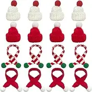 Mini Christmas Knit Hat Scarf, 16 PCS Knitted Santa Hat and Scarf Ornaments for Christmas Party, DIY Craft (2 Color)