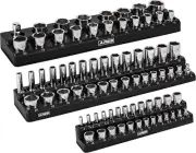 60034-3-Piece Black Metric Magnetic Socket Organizer Set - Includes 1/4-Inch, 3/