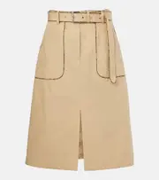 [Dries Van Noten] Dries Van Noten Belted cotton poplin midi skirt AU 10 beige