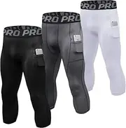 [YUSHOW] 2-3 Pack 3/4 Men's Compression Pants Tights Athletic Running Workout Leggings Quick Dry Sports Baselayer